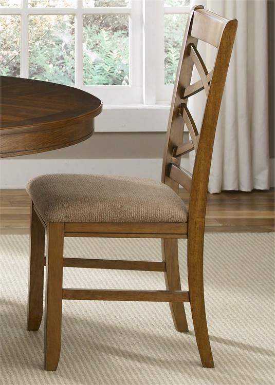 Bistro Collection 64-c3001s 40" Side Chair With Double X Back Block Tapered Legs And Tan Chenille Upholstery In Honey