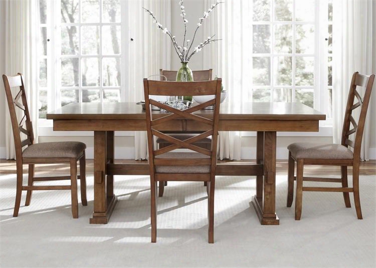 Bistro Collection 64-cd-5trs 5-piece Dining Room Set With Trestle Table And 4 Side Chairs In Honey