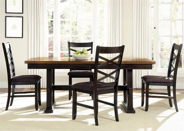 Bistro Ii Collection 74-cd-5trs 5-piece Dining Room Set With Trestle Table And 4 Side Chairs In Honey & Espresso