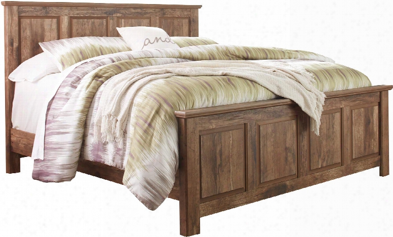 Blaneville Collection B224-58-56-97 King Size Panel Bed With Decorative Square Frame Panels Block Feet And Burnished Aged Finish Over Replicated Oak Grain In