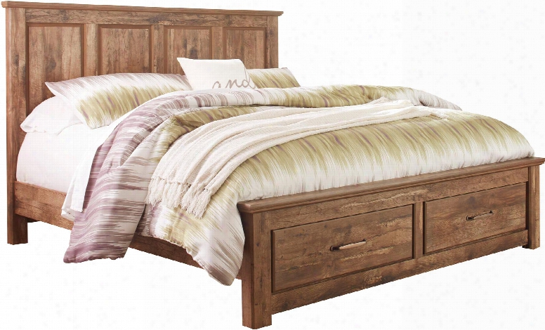 Blaneville Collection B224-58-56s-95 King Size Storage Bed With 2 Footboard Drawers Decorative Rectangle Frame Panels Block Feet And Burnished Aged Finish