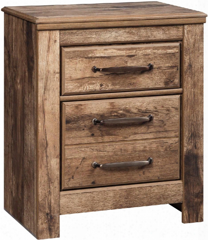 Blaneville Collection B224-92 24" Nightstand With 2 Drawers Usb Ports Antique Brass Color Handles And Replicated Oak Grain Finish In