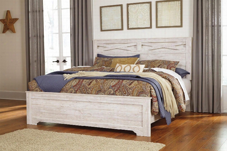 Briartown Collection B218-58-56-97 King Size Panel Bed With Double X Headboard Panel And Replicated Weatherworn Finish In