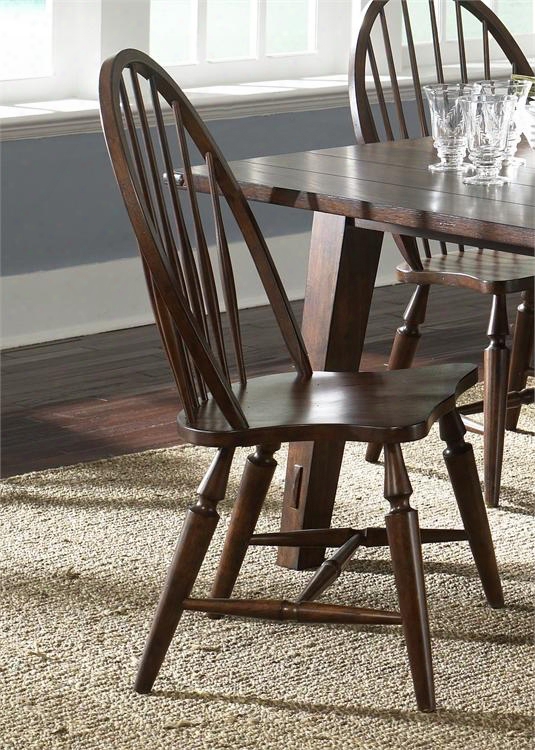 Cabin Fever Collection 121-c1000s 41" Side Chair With Windsor Back Stretcher And Nylon Chair Glides In Bistro Brown