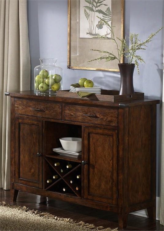 Cabin Fever Collection 121-sr5238 52" Server With Wine Bottle Storage Tapered Block Legs 2 Drawers And 2 Cabinet Doors In Bistro Brown