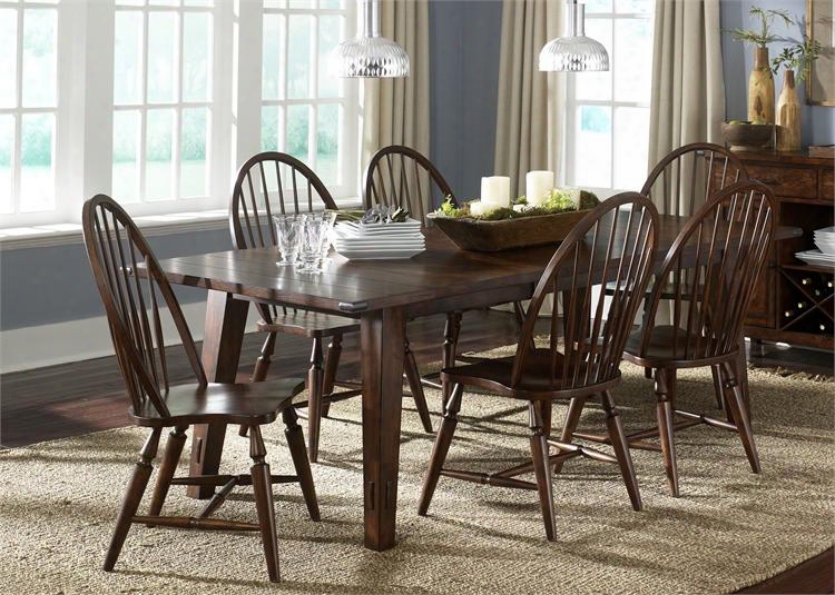 Cabin Fever Collection 121-t4290 72" - 90" Rectangular Leg Table With Tapered Block Legs 18" Extension Leaf And Metal Bracket Accents In Bistro Brown