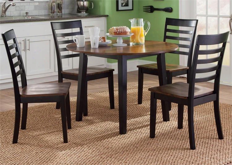 Cafe Collection 56-cd-5ros 5-piece Dining Room Set With Round Dining Table And 4 Side Chairs In Black And Cherry