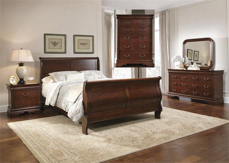 Carriage Court Collection 709-br-ksldmcn 5-piece Bedroom Set With King Sleigh Bed Dresser Mirror Chest And Night Stand In Mahogany Stain