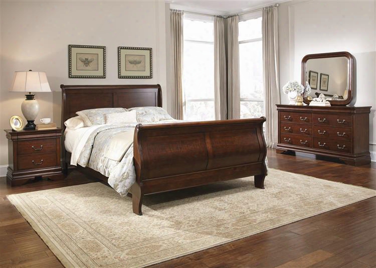 Carriage Court Collection 709-br-ksldmn 4-piece Bedroom Set With King Sleigh Bed Dresser Mirror And Night Stand In Mahogany Stain