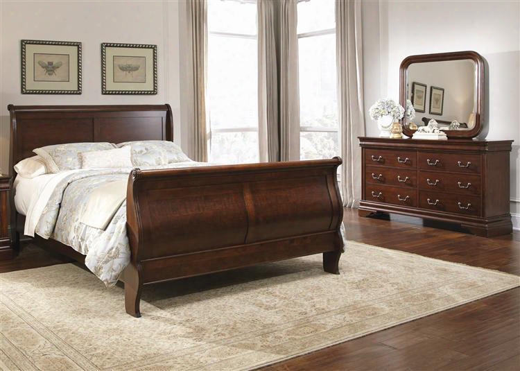 Carriage Court Collection 709-br-qsldm 3-piece Bedroom Set With Queen Sleigh Bed Dresser And Mirror In Mahogany Stain