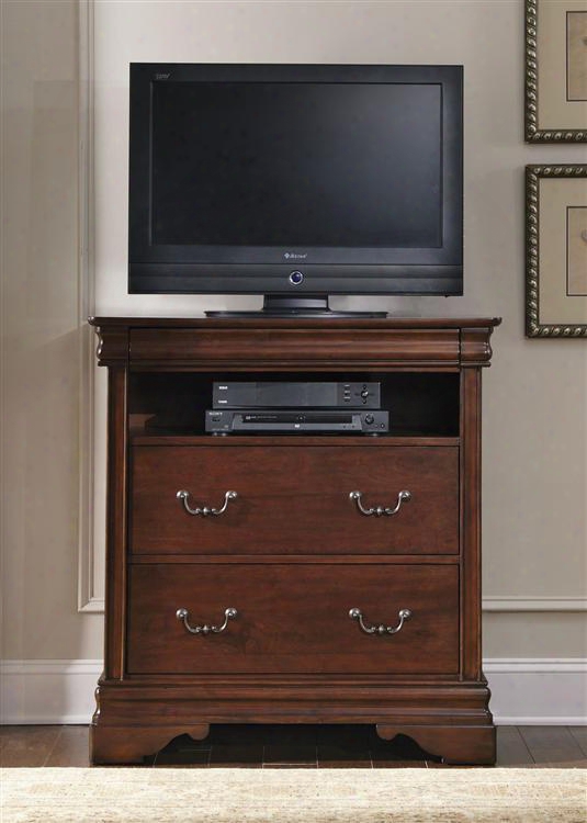 Carriage Court Collection 709-br45 38" Media Chest With 3 Drawers Hidden Top Drawer Full Extension Glides And Bottom Case Dust Proofing  In Mahogany Stain