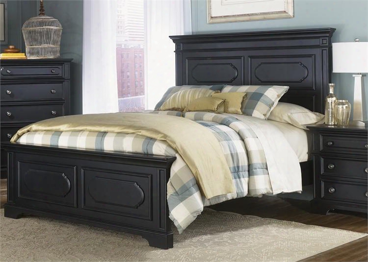 Carrington Ii Collection 917-br-kpb King Panel  Bed With Shaped Overlay Panels Crown Moulding And Bracket Feet In Black