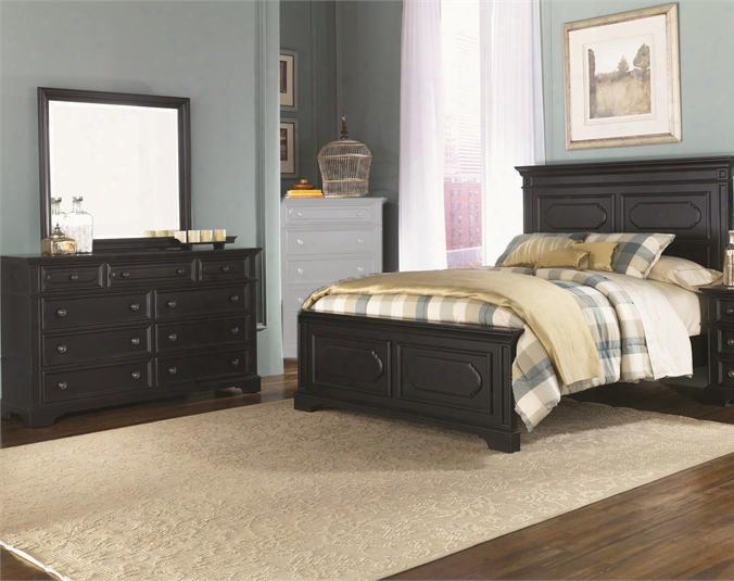 Carrington Ii Collecfion 917-br-kpbdm 3-piece Bedroom Set With King Panel Bed Dresser And Mirror In Black
