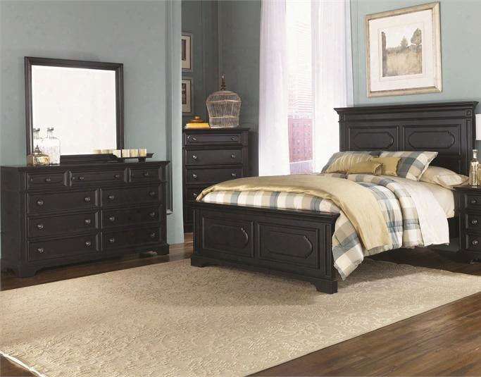 Carrington Ii Collection 917-br-kpbdmc 4-piece Bedroom Set With King Panel Bed Dresser Mirror And Chest In Black