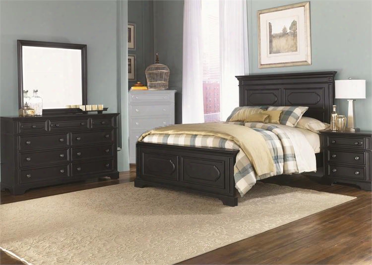 Carrington Ii Collection 917-br-kpbdmn 4-piece Bedroom Set With King Panel Bed Dresser Mirror And Night Stand In Black