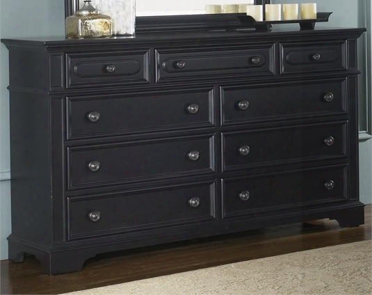 Carrington Ii Collection 917-br31 64" Dresser With 9 Drawers French & English Dovetail Construction And Crown Molding In Black