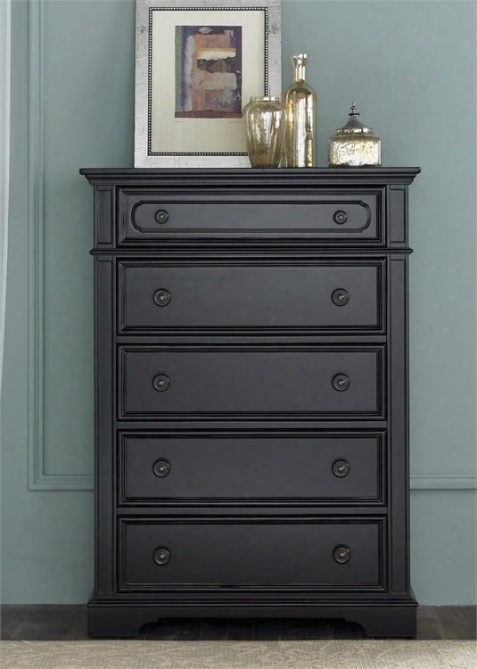 Carrington Ii Collection 917-br41 38" Chest With 5 Drawers French & English Dovetail Construction And Crown Molding In Black