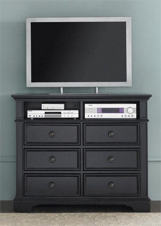 Carrington Ii Collection 917-br45 46" Media Chest With 6 Drawers 2 Media Bays French & English Dovetail Construction And Crown Molding In Black