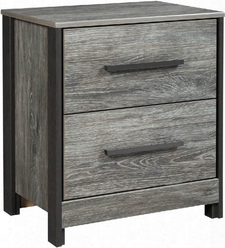 Cazrnfeld Colleection B227-92 22" Nightstand With 2 Drawers Sleek Long Metal Bar Pulls Contrasting Side Posts Recessed Side Panels And Replicated Oak Grain