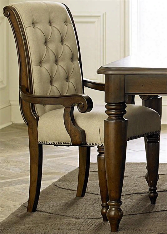 Cotswold Collection 545-c6501a 42" Arm Chair With Roll Back Butttonn Tufting And Linen Upholstery In Cinnamon