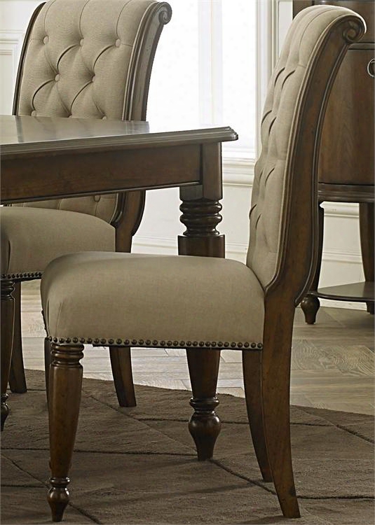 Cotswold Collection 545-c6501s 42" Side Chair With Roll Back Button Tufting And Linen Upholstery In Cinnamon