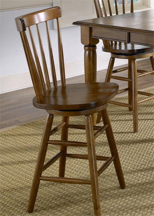 Creations Ii Collection 38-b1730 30" Copenhagen Barstool With Spindle Back Swivel Seat And Nylon Chair Glides In Tobacco