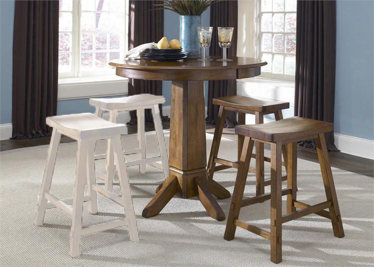 Creations Ii Collection 38-cd-3pub 3-piece Pub Table Set With Pub Table And 2 Sawhorse Bsrstool In Tobacco