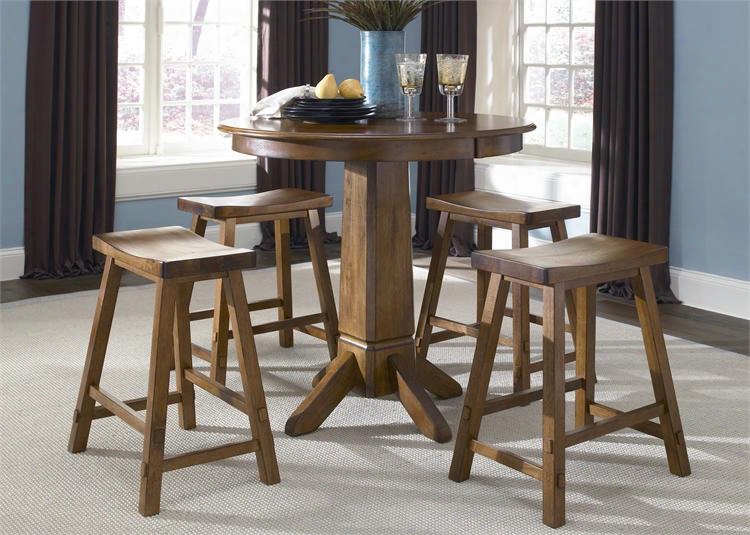 Creations Ii Collection 38-cd-5pub 5-piece Pub Set With Pub Table And 4 Sawhorse Barstool In Tobacco