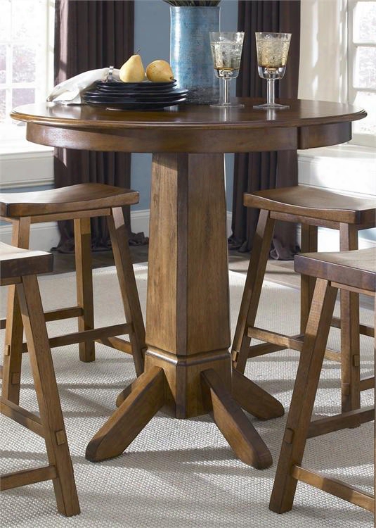 Creations Ii Collection 38-cd-pub 36" Pub Table With Butcher Block Style Table Top Pedestal Base And Apron In Tobacco