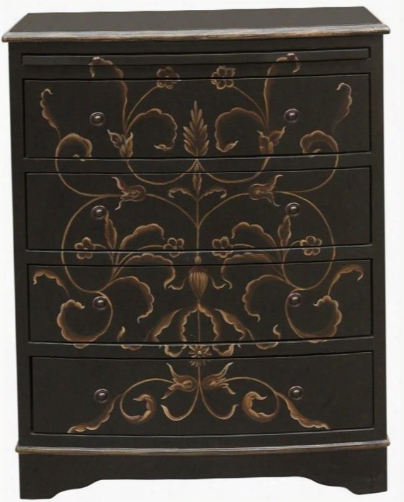 Ds-d018003 Drawer Chest With Four Drawers Pull Revealed Shelf And Floral Detail In