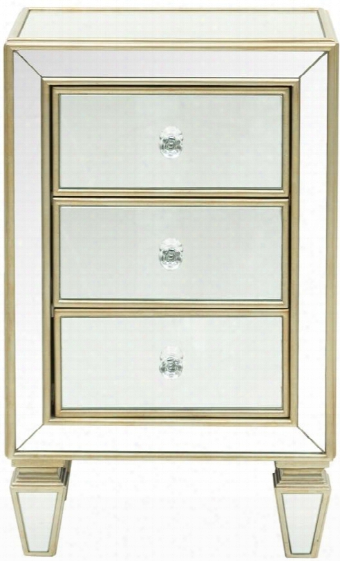 Ds-d018006 Glam Mirrored Accent Drawer Chest With 3 Drawers Champagne Finish And Crystalline Knob Hardware In