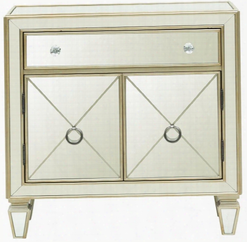 Ds-d018007 Glam Mirrored Accent Chest Attending Champagne Finish Wood Trim Mirrored Front Side Top And Ends In