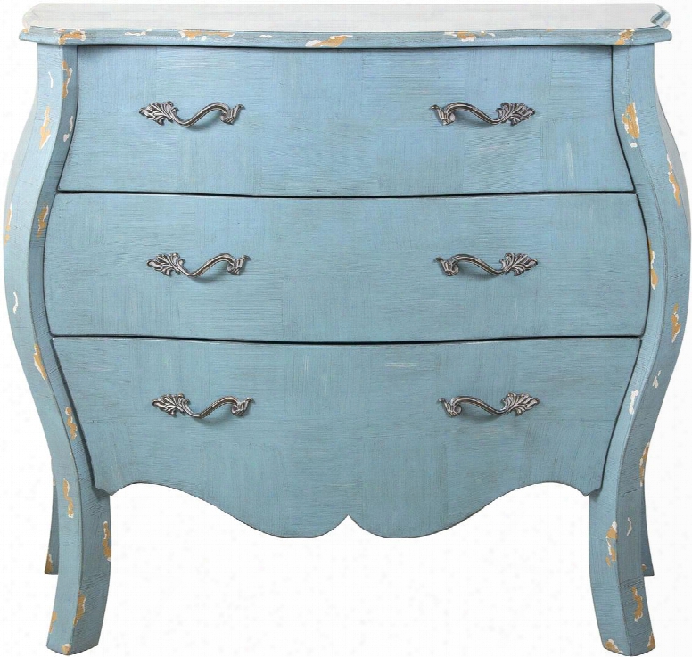 Ds-d018008 Distressed Blue French Drawer Chest With Ornate Pewter Finish Hardware Three Drawers And Distressed In Robin S Egg