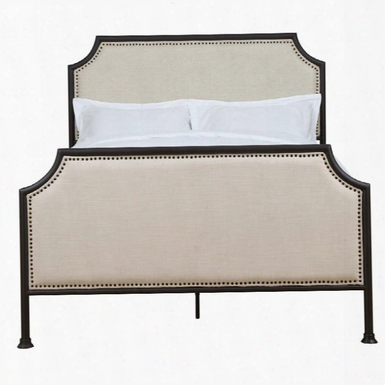 Ds-d040002-290 Industrial Clipped Corner Upholstered Panel Queen Metal Bed With Three Slats And Four Support Legs In