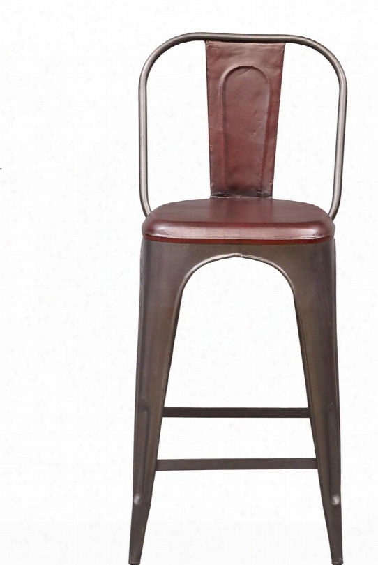 Ds-p006043 Rowan Industrial Barstool With Leather Seat And Tapered Metal Legs In