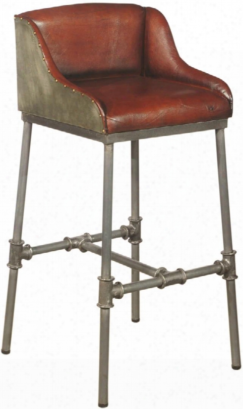 Ds-p006044 Brandon Industrial Barstool With Leather Seat And Back Industrial Pipe Fitting Design And Aluminum Sheet Wrapped In