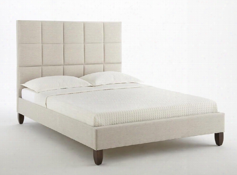 Dssanddb Sandoval Neutral Ecru Linen Upholstered Platform Bed Frame With Inset Headboard Detail Full