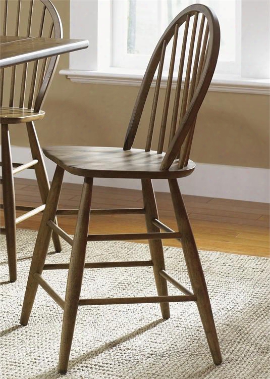 Farmhouse Collection 139-b100024 42" Counter Chair With Windsor Back Nylon Chair Glides And Stretchers In Weathered Oak