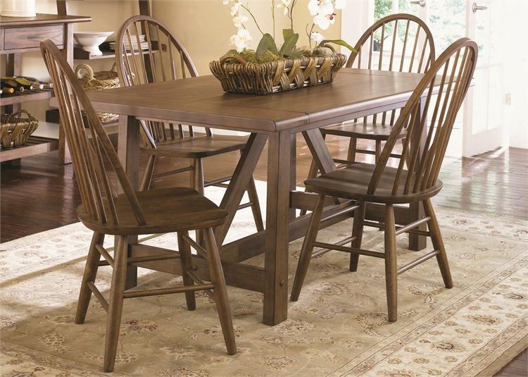 Fa Rmhouse Collection 139-cd-5trs 5-piece Dining Room Set With Trestle Dining Table And 4 Side Chairs In Weathered Oak