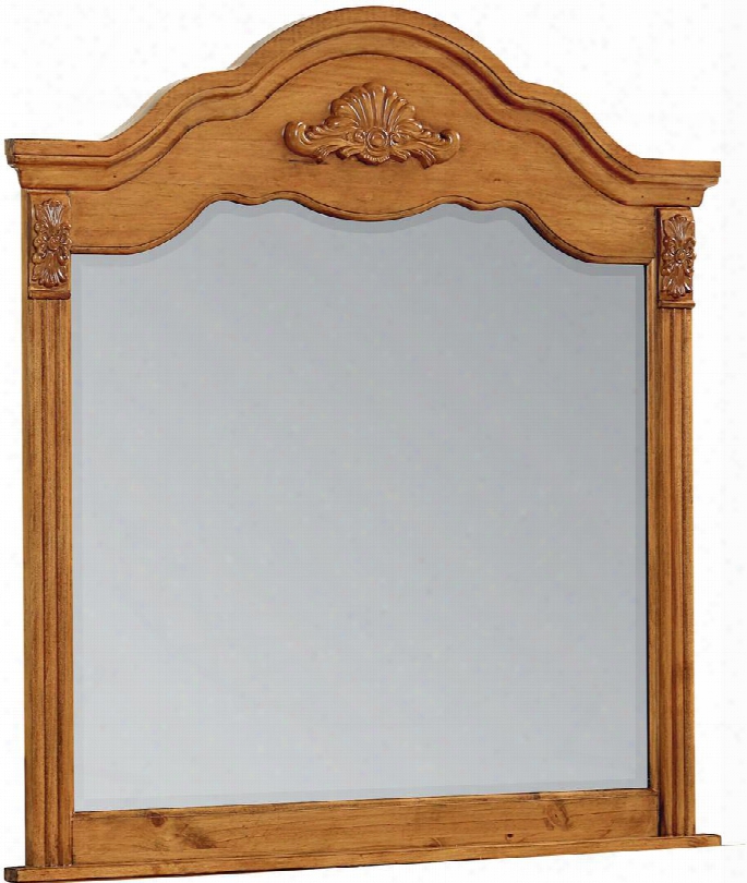 Georgetown Collection 83008 44&qout; X 48" Mirror With Decorative Carved Shell Ornament Curvy Crown Molding And Fluted Pilasters In Honey Pine