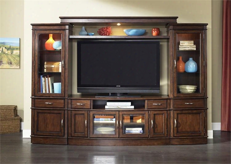 Hanover Collection 222-entw-ecp 4-piece Entertainment Center With Left Pier Right Pier 60" Tv Stand And Light Bridge In Cherry Spice