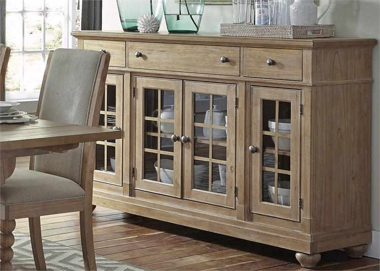 Harbor View Collection 531-cb6642 66" Buffet With 4 Glass Doors Adjustable Shelves And 3 Drawers In Sand