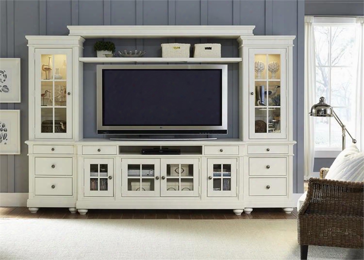 Harbor View Collection 631-entw-ecp 4-piece Entertainment Center With 74" Tv Stand Left Door Pier Right Door Pier And Bridge In Linen