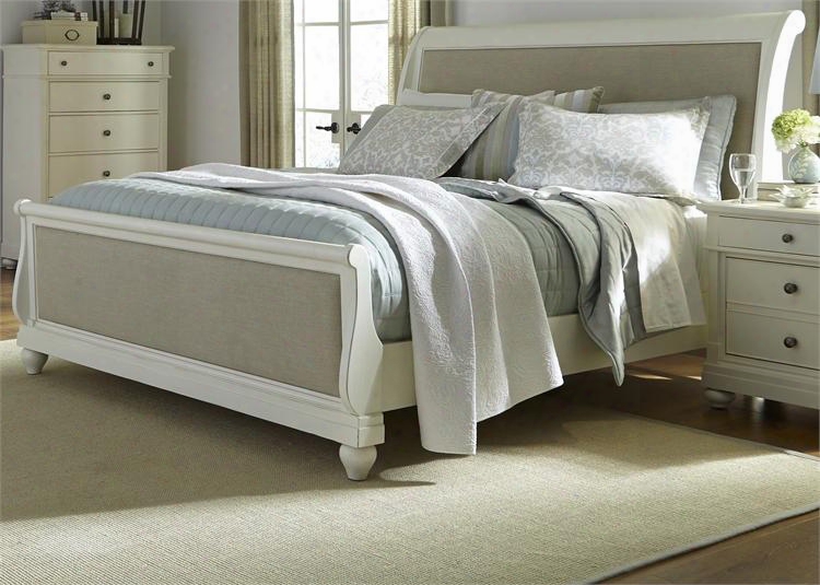 Harbor V Iew Ii Collection 631-br-ksl King Sleigh Bed With Center Supported Slat System Turned Bun Feet And Distressing In Linen