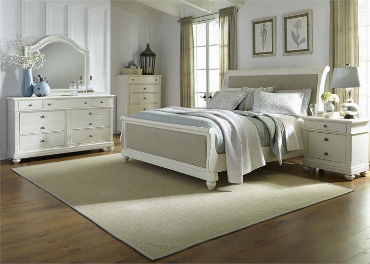 Harbor View Ii Collection 631-br-ksldmcn 5-piece Bedroom Set With King Sleigh Bed Dresser Mirror Chest And Night Stand In Linen