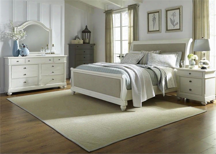 Harbor View Ii Collection 631-br-ksldmn 4-piece Bedroom Set With Kinng Sleigh Bed Dresser Mirror And Night Stand In Linen