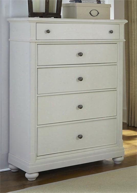 Harbor View Ii Collection 631-br41 40" Chest With 5 Drawers Full Extension Drawer Glides And Bead Molding In Linen
