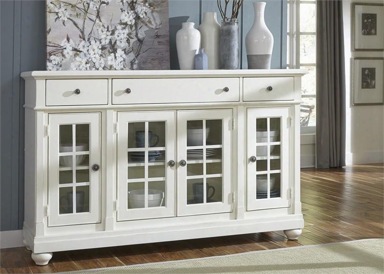 Harbor View Ii Collection 631-cb6642 66" Buffet With 4 Glass Doors Adjustable Shelves And 3 Drawers In Linen