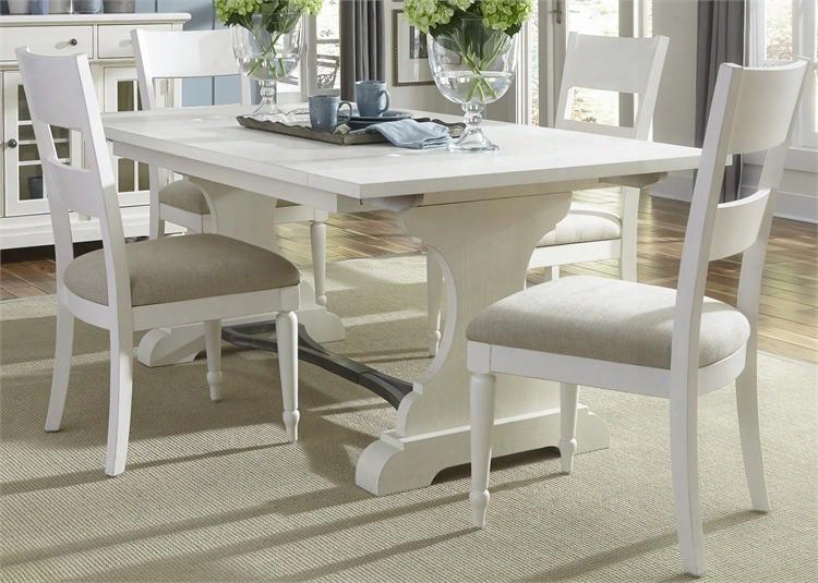 Harbor View Ii Collection 631-dr-5trs 5-piece Dining Room Set With Trestle Table And Slat Back Side Chair In Linen