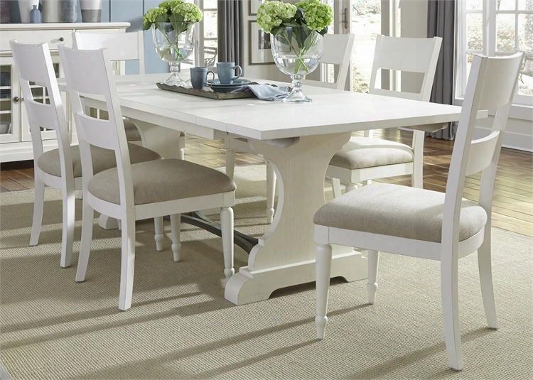 Harbor View Ii Collection 631-dr-7trs 7-piece Dining Room Set With Trestle Table And 6 Slat Back Side Hairs In Linen